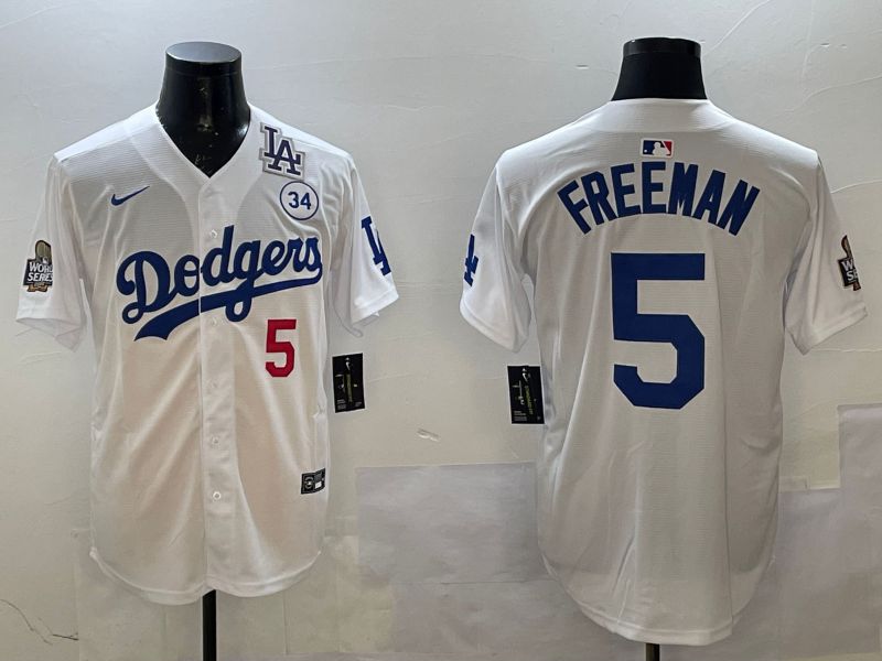 Men Los Angeles Dodgers 5 Freeman White Fashion 2025 Nike MLB Jersey style 2